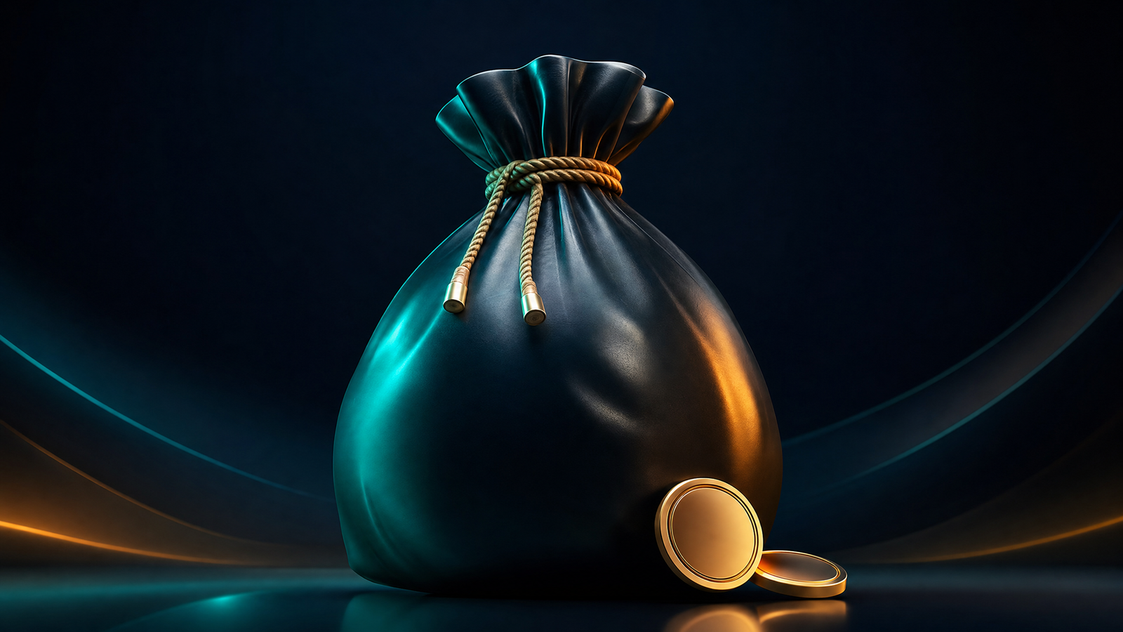 Glossy 3D money bag with coins representing Kinghills cashback offers